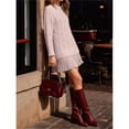 thumbnail image 4 of Robe Chandail en Tricot Torsadé pour Femmes, Col Ras du Cou, Manches Longues, Mini-Robe Plissée, Style Deux-en-un, Robe Patchwork, Rose, TP, 4 of 7