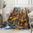 thumbnail image 3 of Rustic Deer Throw Blanket, Fall Forest Cabin Lake Elk Birch Trees Wild Animal Hunting Camping Lodge Oil Painting Autumn Montain Nature Country Soft Fleece Blankets for Couch Sofa Bedroom Camper Decor, 3 of 6