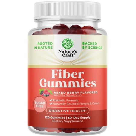 Natures Craft Prebiotic Fiber Gummies for Adults, Immunity & Digestive Support, Mixed Berries,120 Ct