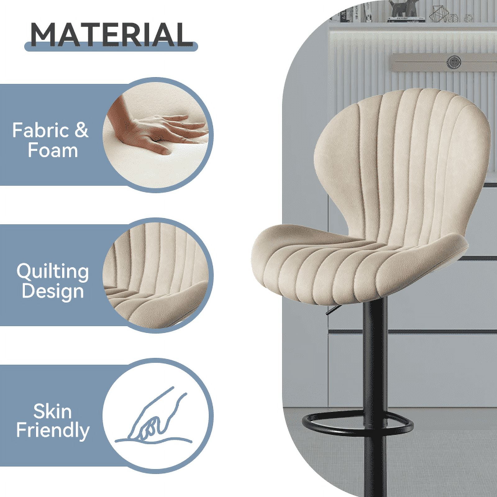 MOONMISS Modern Adjustable Bar Stool Faux Leather Bar Stool,Beige(Set of 2)