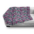 thumbnail image 2 of Floral Soft Flannel Fleece Throw Blanket, Pattern of Monstera Leaf Pink Flowers Tropical Arrangement, Cozy Plush for Indoor and Outdoor Use, 50" x 70", Pale Petrol Blue Teal, by Ambesonne, 2 of 5