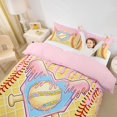thumbnail image 3 of Castle Fairy Cute Pink Baseball Ice Cream Twin Duvet Cover, Sport Theme Twin Bedding, Pink Yellow Blue,Pink Reversible,2pcs,1 Duvet Cover and 1 Pillowcase, 3 of 6