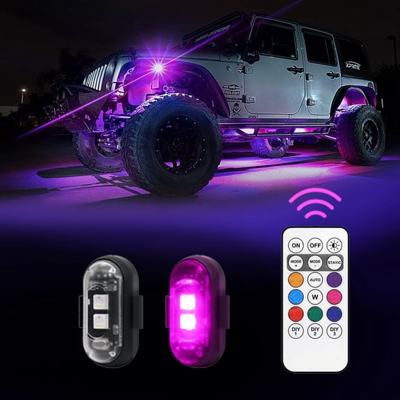 2 Pcs RGB LED Rechargeable Lights, Wireless Remote Control Underglow Mini Lighting Kit for SUV Pickup Truck Car Vehicle, Exterior Accessories Decor