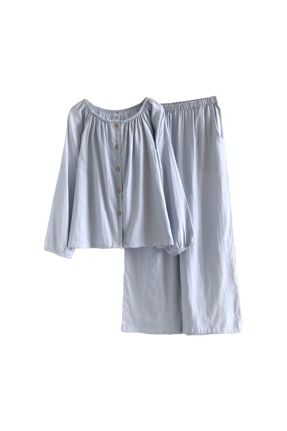Nine Minute Sleeves muslin pajamas womens Loungewear Soft Sleepwear cheongsam top diagonal-front button-down top Cotton Pajamas Set Pajamas For Women Set Lounge Set Stretch H XL