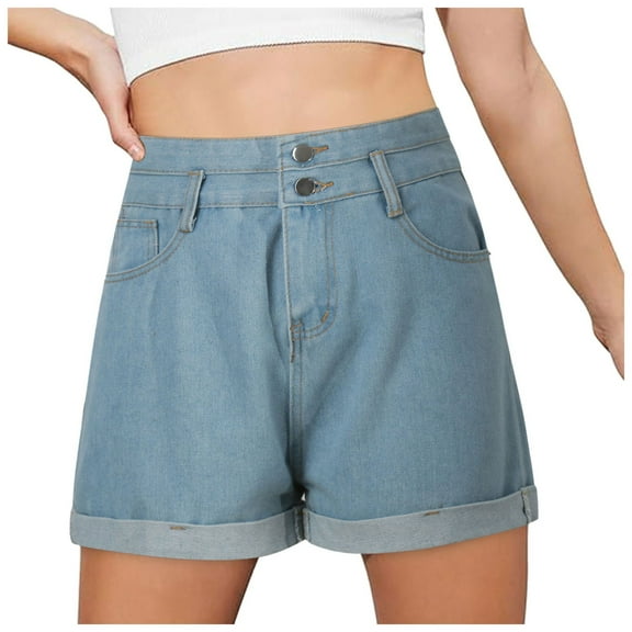 Siilsaa Women Jean Shorts Shorts for Women Summer Casual Comfy Shorts Waist Lightweight Shorts with Pockets Blue,M