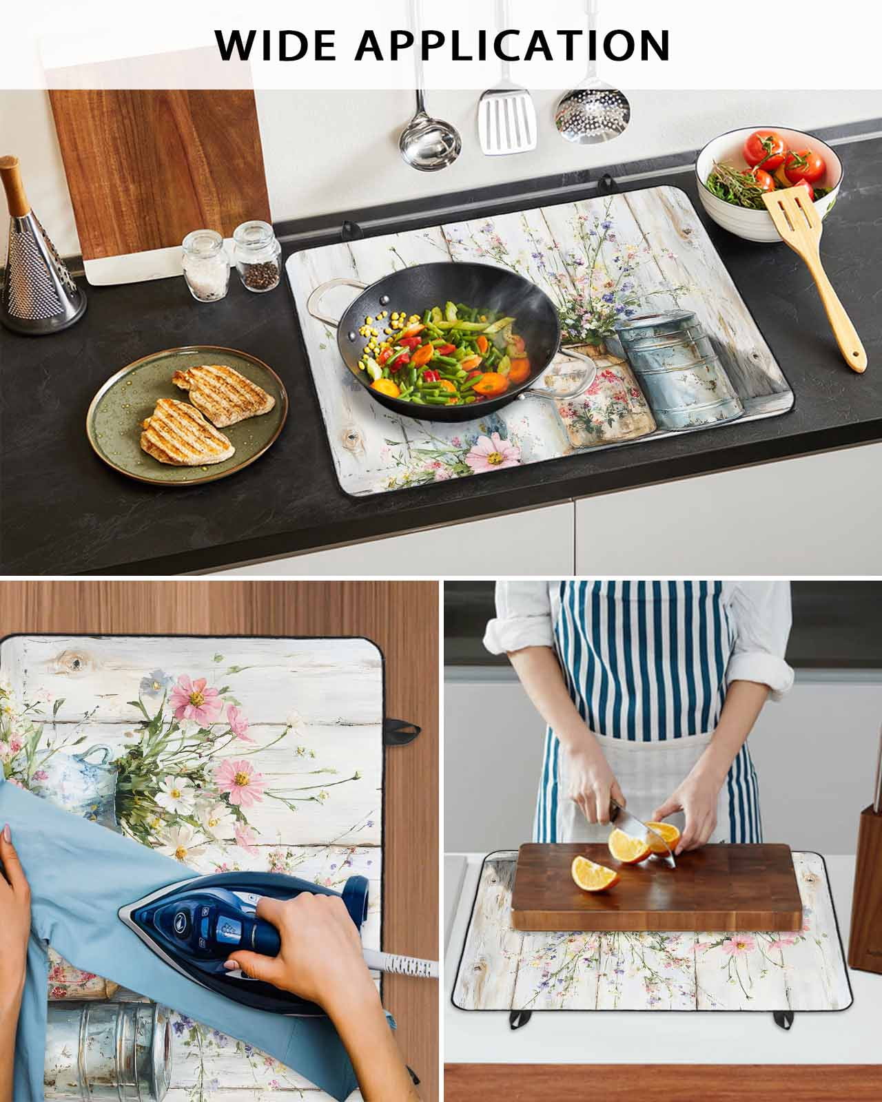 nqOlkjepod Large Induction Cooktop Protector Mat 36"x21", Daisies Flowers Stove Top Covers for Electric Stove, Vintage Watercolor Plants Farmhouse Stove Burner Cover Mats, Glass Top Stove Cover