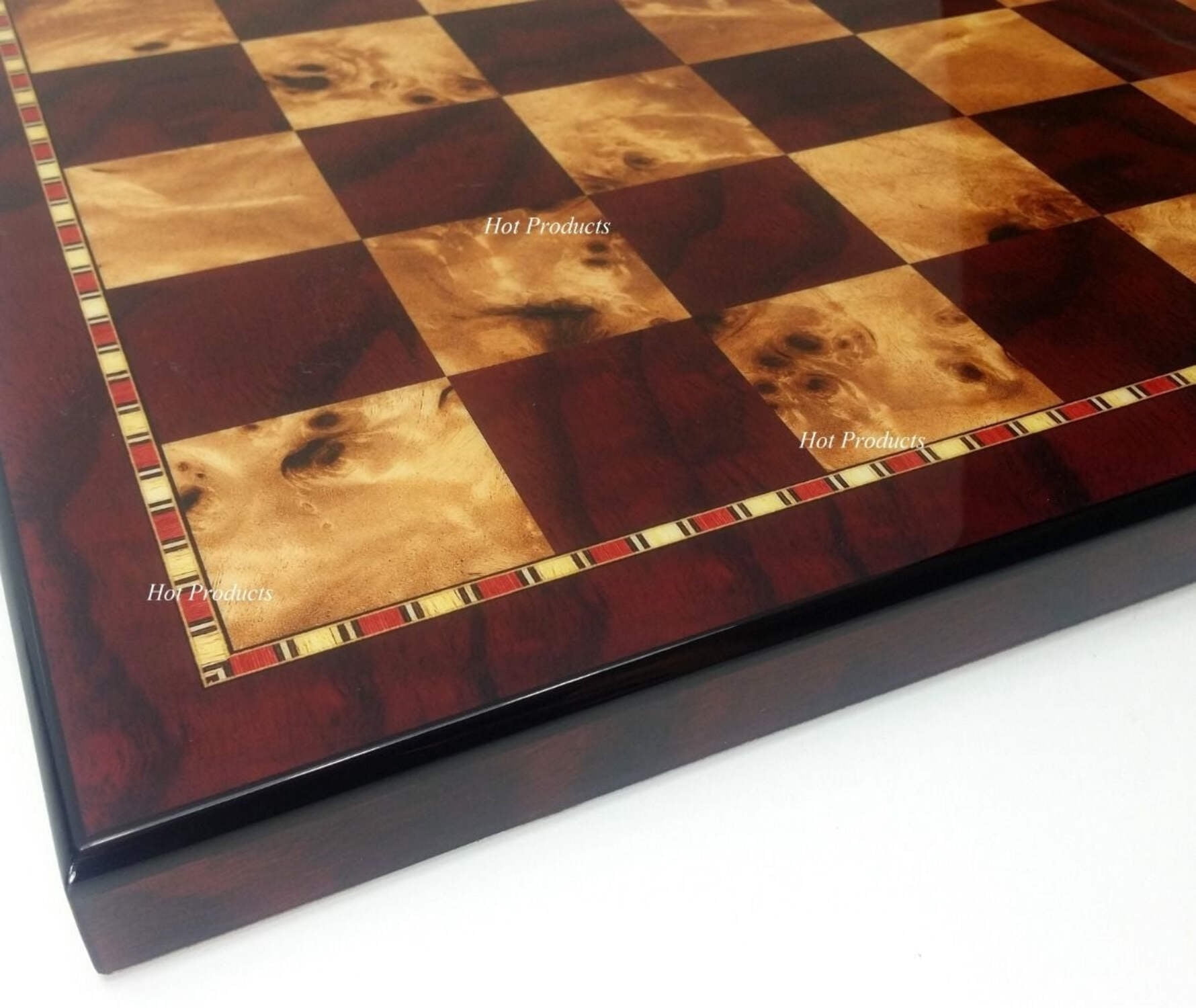Brass Metal Gold  Black Modern Slim Staunton Chess Set 18" Cherry Color Board