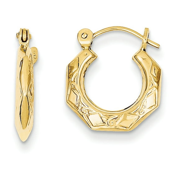 Primal Gold 14 Karat Yellow Gold Polished Patterned Hollow Hoop Earrings