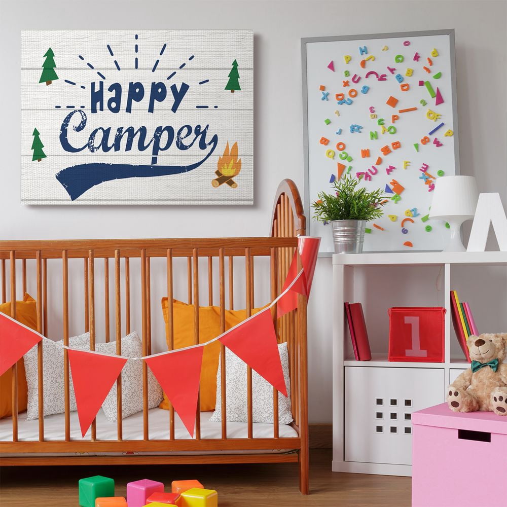 Stupell Industries Bright Rustic Sign Happy Camper Phrase Nature Activities Canvas Wall Art Design by Daphne Polselli, 36" x 48"