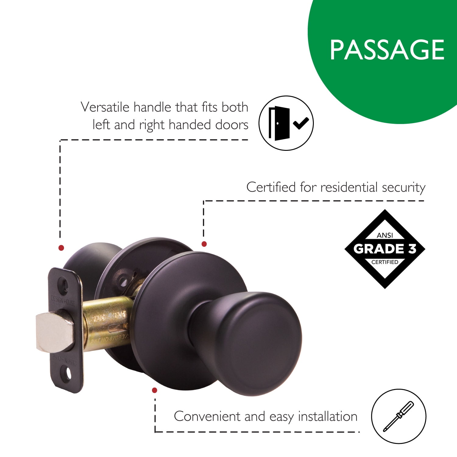 Design House WM677925 Tulip Passage Hall and Closet Door Knob Matte Black