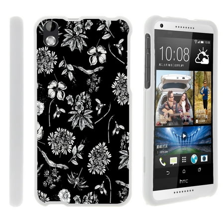 HTC Desire 816, [SNAP SHELL][White] 2 Piece Snap On Rubberized Hard White Plastic Cell Phone Case with Exclusive Art - Black White (Htc 816 Best Price)