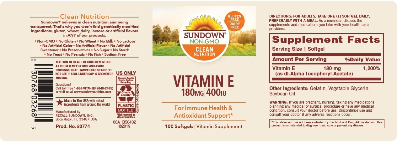 Sundown Naturals Vitamin E 180 Mg 400 Iu Di Alpha 100
