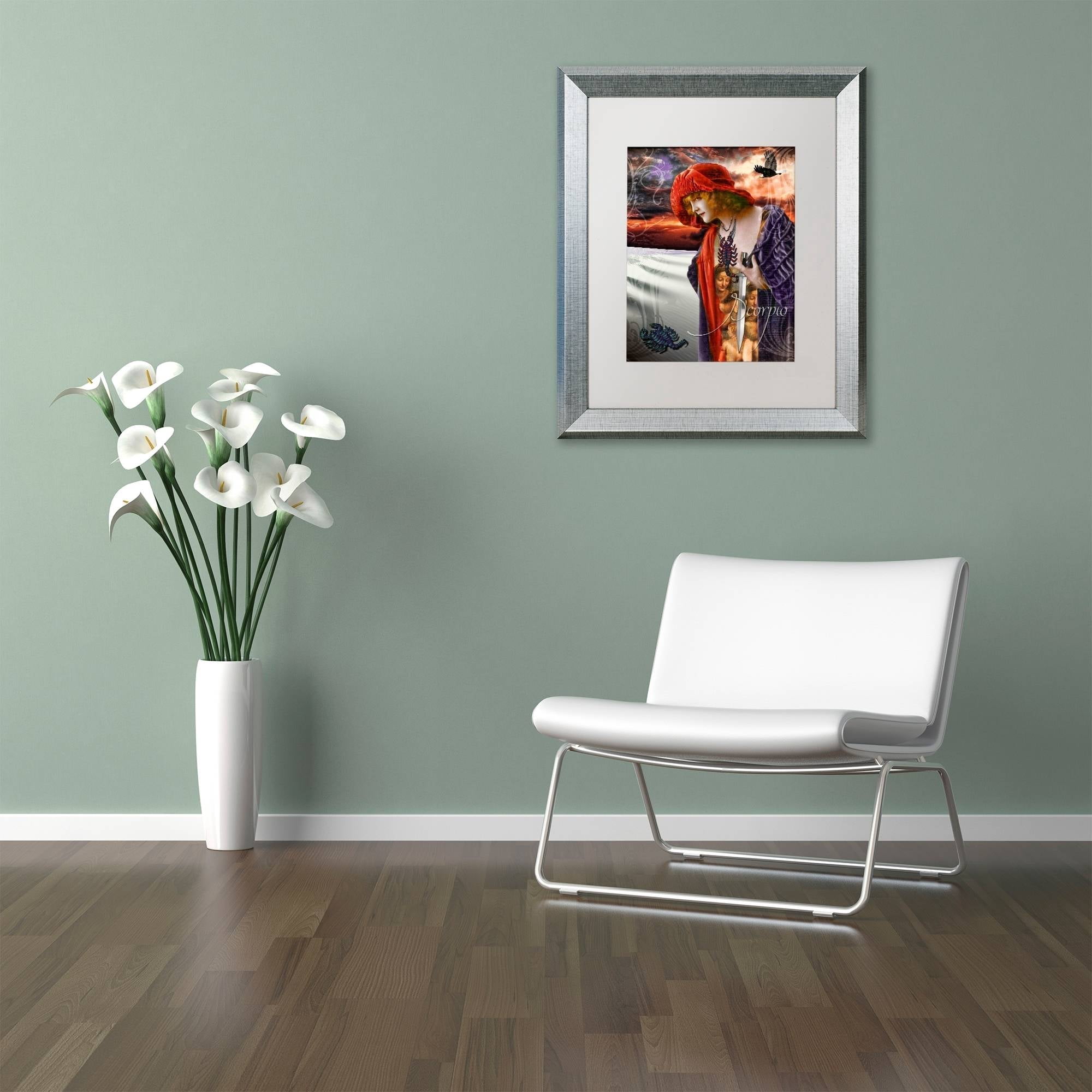 Trademark Fine Art "Art Nouveau Zodiac Scorpio" Canvas Art by Color Bakery White Matte, Silver Frame