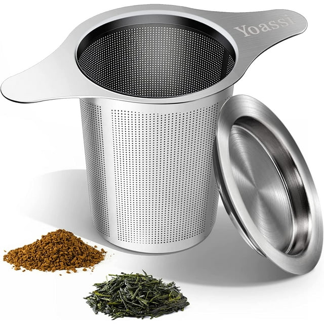 Yoassi Extra Fine 18/8 Stainless Steel Tea Infuser Mesh Strainer with Large Capacity & Perfect Size Double Handles for Hanging on Teapots, Mugs, Cups to Steep Loose Leaf Tea and Coffee