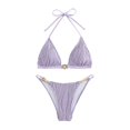 thumbnail image 1 of Gibobby Trajes de Baño para Mujer Bikini de cintura alta para mujer, conjunto de Bikini de cuello con cordones de Color sólido, traje de baño, bragas, co(Morado,CH), 1 of 5