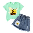 thumbnail image 4 of JUMEYU Girls 2 Piece Skirt Set 2Pcs Girls Dance Set Crop Tops with Pleated Skirt Kids Short Sleeve Shiny Outfits Size 6 (Green,6 Years), 4 of 4