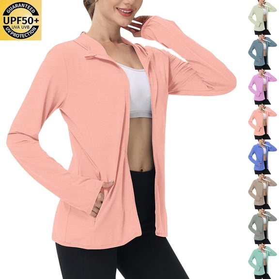 Aboser UPF 50 Sun Shirts for Women UV Protection Hoodie Jacket Breathable Long Sleeve SPF Shirt Lightweight Zip Up Hooded Tops with Pockets