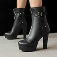 thumbnail image 2 of Leozcaa Women Block Heel Ankle Boots With Platform High Heel Booties Round Toe Zip Buckle Dress Boots, 2 of 9