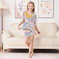 thumbnail image 6 of FORMRS Kids Short Sleeve Top and Pants Pajama Set Unisex Satin 2-Piece Sleepwear, Sizes 5-6Y, Purple Clouds, 6 of 8