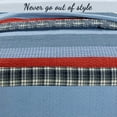 thumbnail image 2 of Cozy Line Navy Blue Red Striped Boy 100% Cotton Reversible Quilt Bedding Set (Varsity, Queen - 3 Piece), 2 of 6