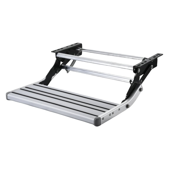 RV Single Folding Step | Aluminum Single Manual Step for Motorhomes | Silver Powder Coated Manual Steps for RVs, Motorhomes, Travel Trailers, and Campervans