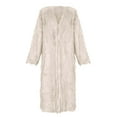 thumbnail image 5 of Hueook Faux Fur Jacket Womens Ladies Warm Faux Furry Long Coat Jacket Winter Solid V-neck Outerwear Beige L, 5 of 6