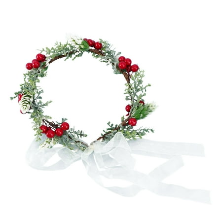 

1PC Xmas Wreath Headband Simulated Red Berry Green Plant Hair Decor (Red)