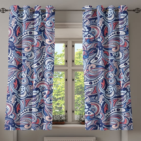 Ambesonne Grommet Curtain, , 50"x63", Coral and Pale Azure Blue