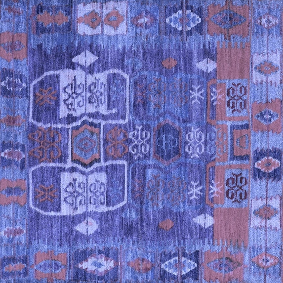 Ahgly Company Machine Washable Indoor Square Abstract Blue Modern Area Rugs, 5' Square