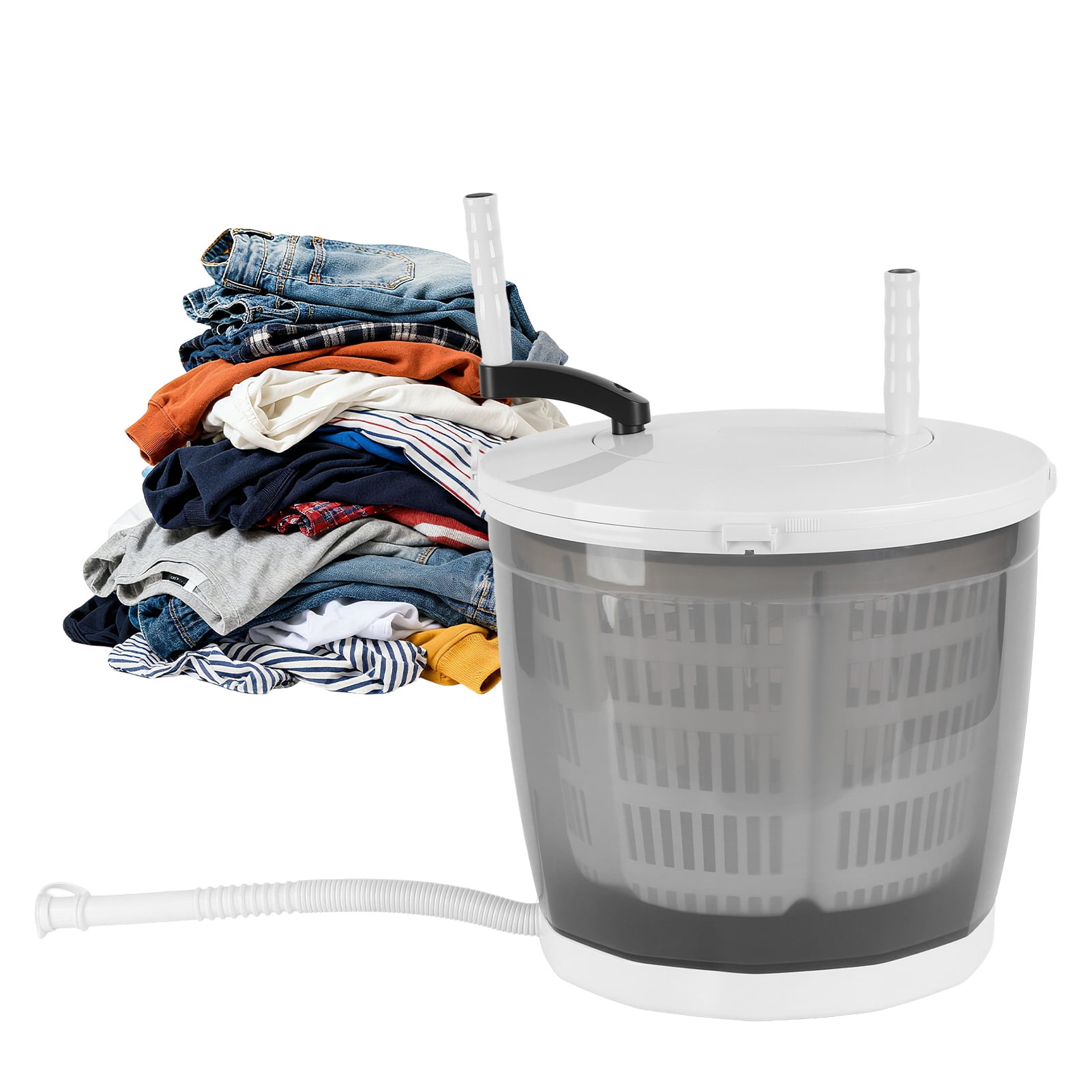2-in-1 Manual Laundry Basket,Hand-Crank Portable Washer & Spin Dryer for Camping,Dorm,Travel,No Electricity Needed,Suction Cup Base