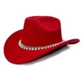 thumbnail image 6 of HNMKIU British Style Cowboy Hat for Elegant Women Wide Brim Western Rancher Headwear with Classic Embellishment for Fashionable Outdoors Women's Hats 06_Red,One Size, 6 of 7