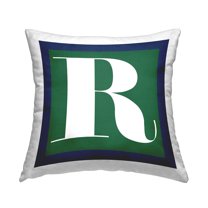 Stupell Industries Bold Green Letter R Square Decorative Printed Throw Pillow, 18 x 18