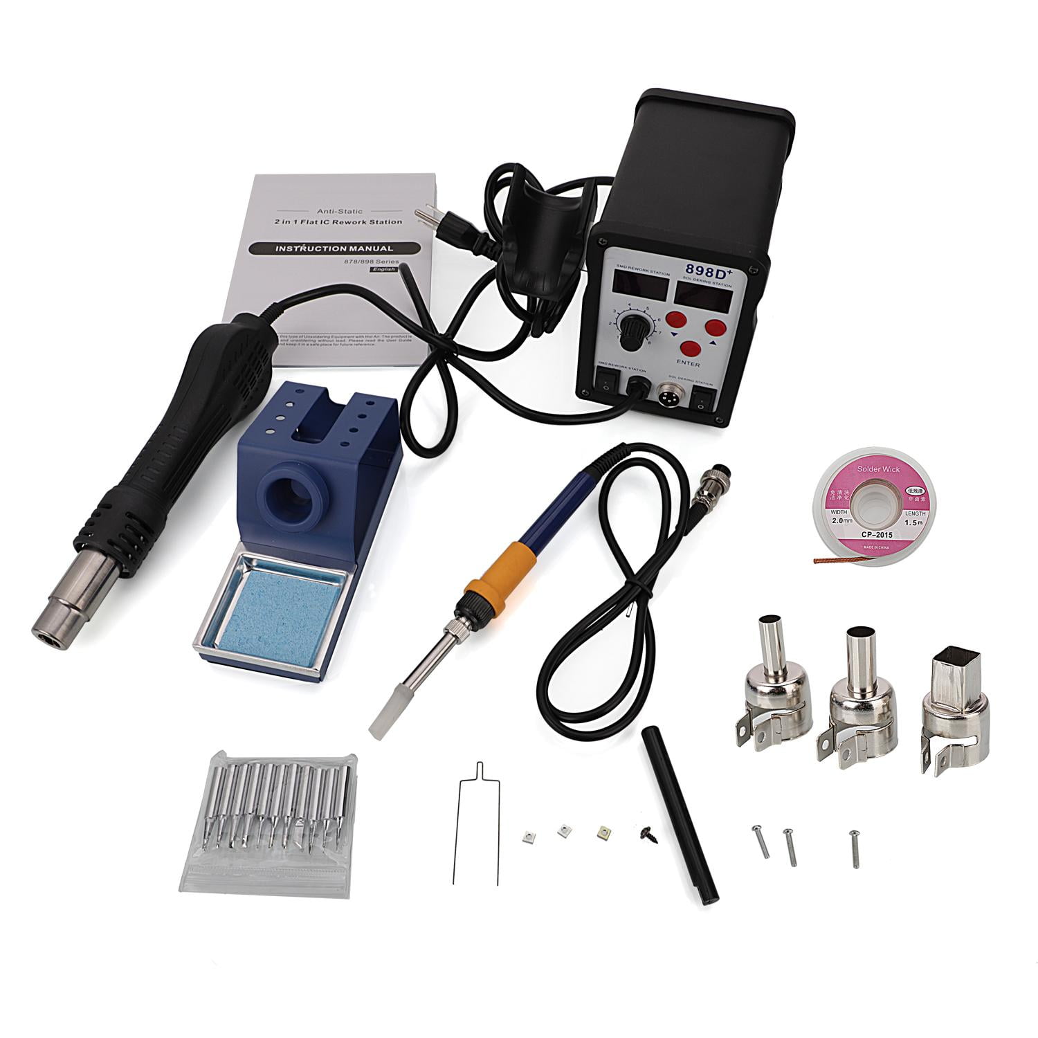 898D 2-in-1 Electric SMD Soldering Station Hot Air Heat Gun 110V