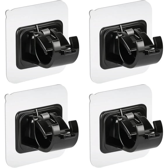 4Pcs Self Adhesive Curtain Rod Bracket No Drill Drapery Hook Holder Fixing Rod Holder Curtain Pole Wall Bracket Towel Rod Hook Home Bathroom kitchen Hotel Towel Clothes Hanging Object (black)