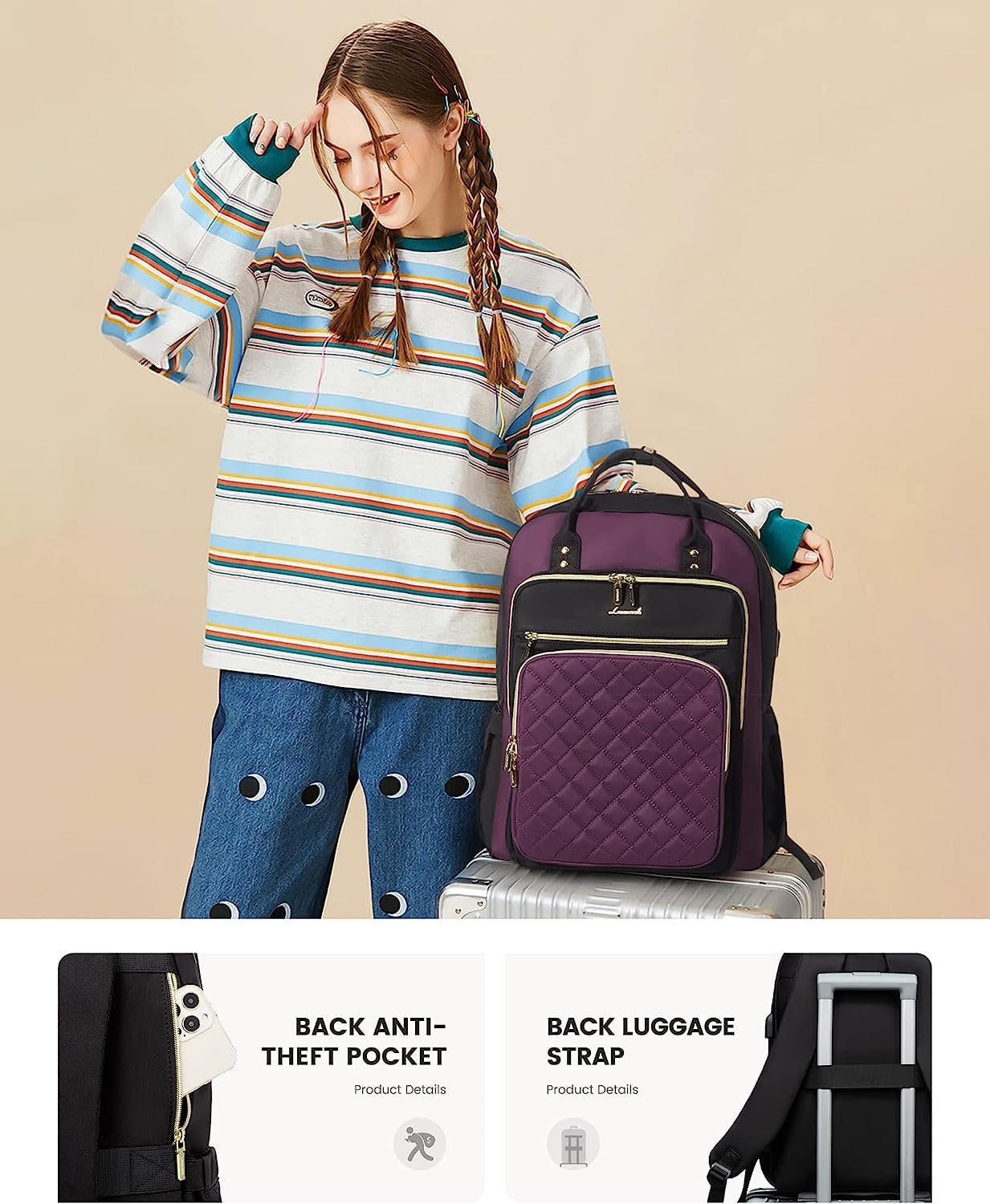 Lovevook Laptop Backpack Purses for Women,Nurse Teacher College Work Study Commuter Bag with 15.6 inch Laptop Compartment,Lightweight Travel Casual Daypacks With USB Port