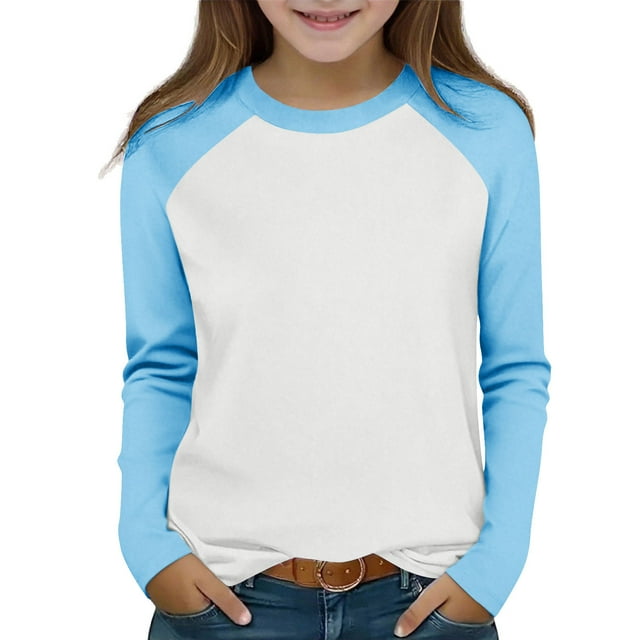 YUNAFFT T-Shirt à Manches Longues Décontracté à Blocs de Couleur pour Filles et Garçons, Manches Raglan, Col Rond, Haut en Lycra Effet Coton 2-15 Ans (Marine, Bleu Pâle, Rose, Vert Menthe) Tailles 100-170