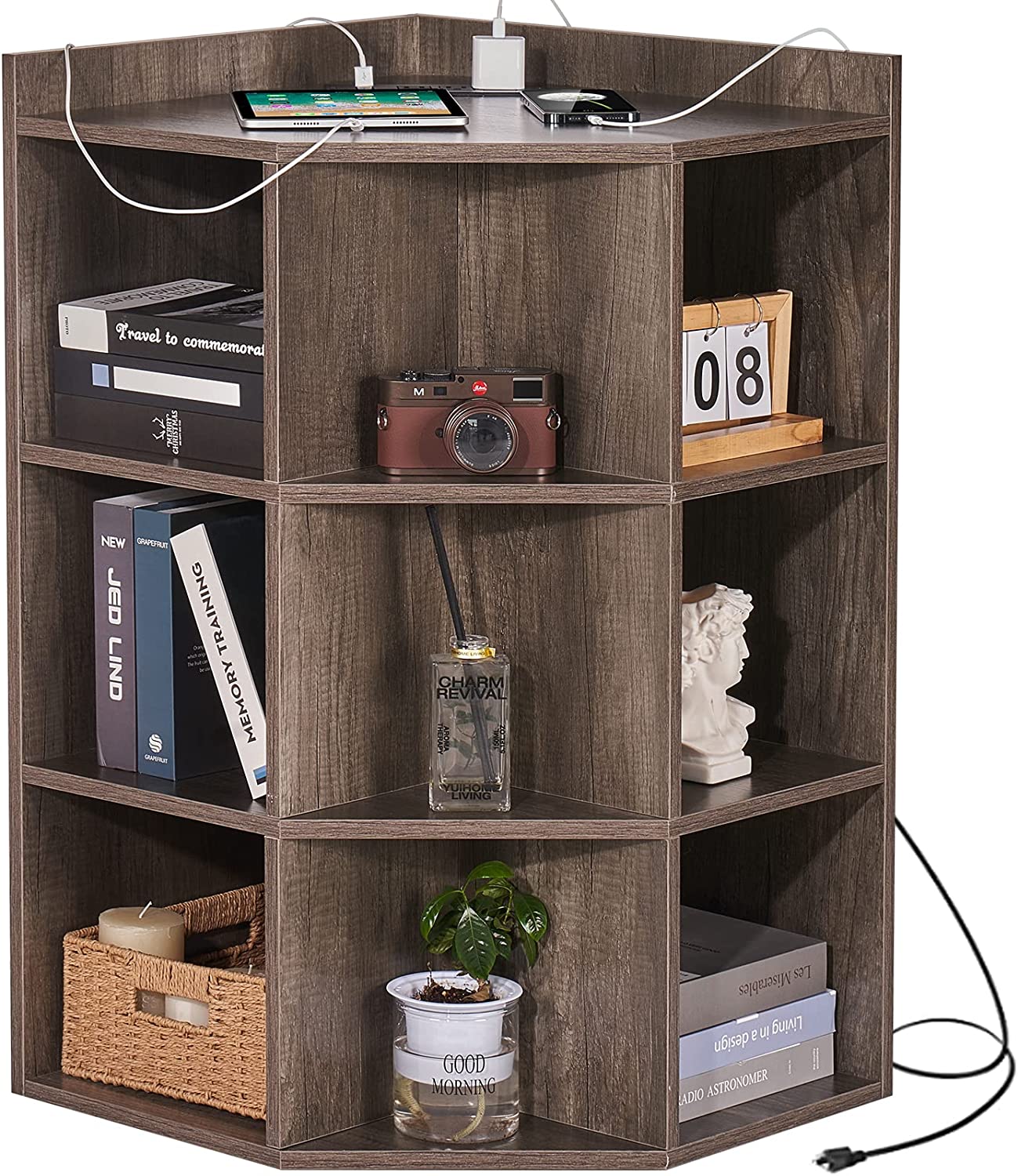 General Corner Wooden Corner Storage with USB and Outlets Board