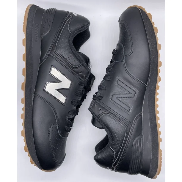 New Balance Mens 574 Leather Black Gum Metal ML574LEB Size 8.5 D NWOB Lifestyle