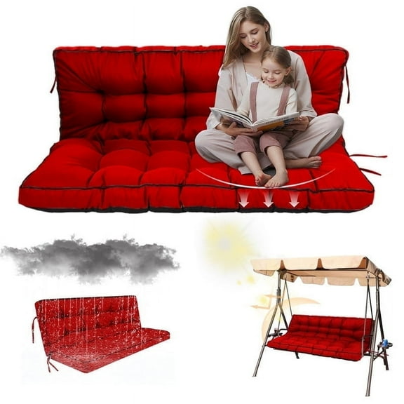 Replacement Cushions for Outdoor Swing, Swing Replacement Cushions Thicken 4" with Backrest, Waterproof Bench Cushions for Patio Furniture Porch Swing Cushions (Red)