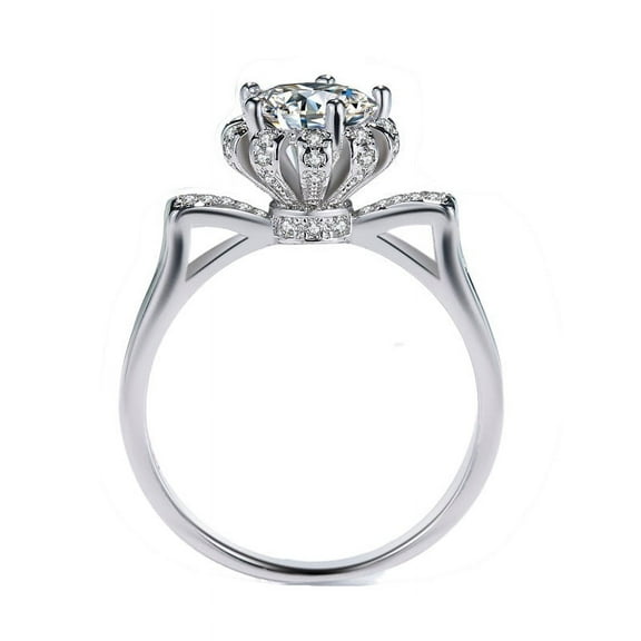 Womens Alloy Silver Tone Ring with Mosaic Simulated Diamond and Crown Wedding or Fashion Jewelry Baroque Ring for Her