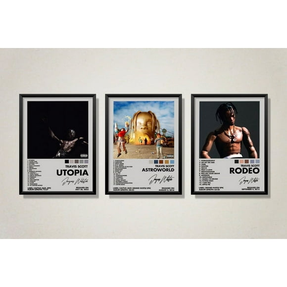 Travis Scott Album Poster Set of 3, Album Cover Print, Tracklist Poster, Rap Poster, Cover Art Poster, Hip Hop Poster, Music Poster, Utopia