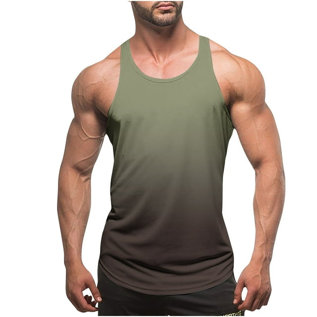 LSLJS Débardeurs d'Entraînement pour Hommes, Chemises Sans Manches de Gym, Impression Dégradée Incolore, Col Rond, Fines Bretelles, Dos Anti-Fuite, Débardeurs de Sport Décontractés Réguliers, Chemises et T-Shirts Athlétiques pour Hommes, Cadeaux pour Hommes