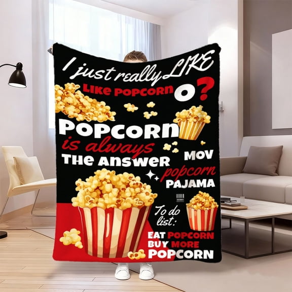 1pc Cozy Popcorn Themed Flannel Throw Blanket Soft Warm Perfect for Bed or Sofa Decor Fun Gift for Movie Lovers Family Friends Black with Red White Design Allseason Blanket Playful Pop