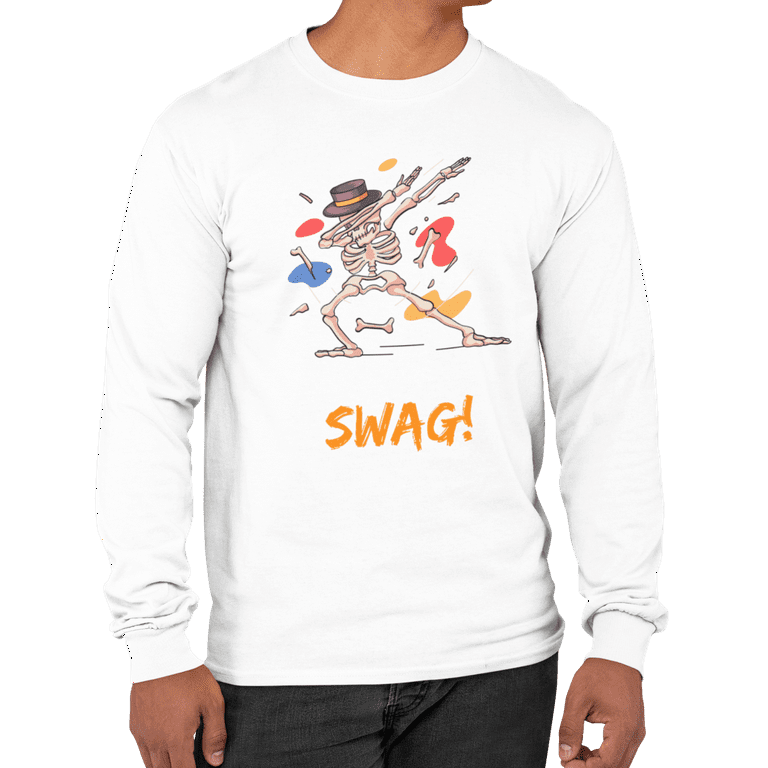 kiMaran SWAG! Colorful Skull Dabbing Pose Funny Dab Swag Skeleton Quotes  T-Shirt Unisex Long Sleeve Tee (White M) - Walmart.com