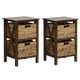 thumbnail image 1 of Costway Juego De 2 Mesitas De Noche De 3 Niveles, Estrecha Con Diseño En X Con 2 Cestas De Pasto Marino, Con Patas De Madera De Acacia, Gabinete De Almacenamiento Para Sala De Estar, Dormitorio, Nogal, 1 of 5
