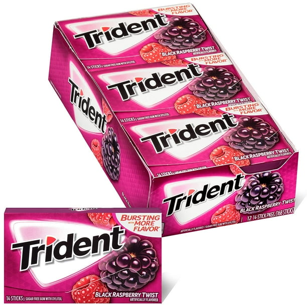 Trident Black Raspberry Twist Sugar Free Gum, Made with Xylitol, 12