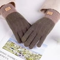 thumbnail image 4 of harmtty Contrasting Color Gloves Winter Gloves Knitted Thick Warm Color Matching Anti slip Elastic Soft Plush 1 Pair Unisex Brown, 4 of 7