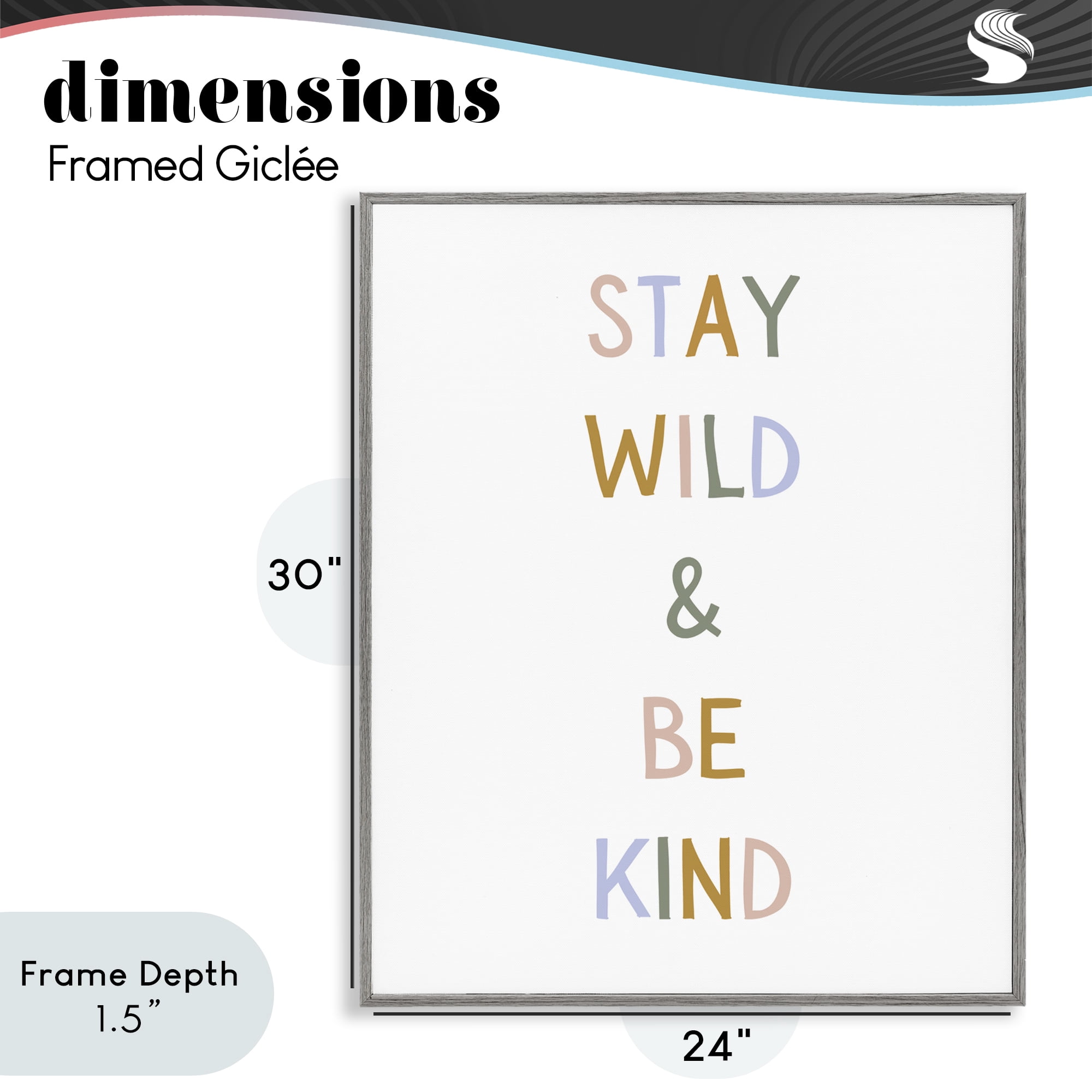 Stupell Industries Stay Wild Be Kind Gray Framed Giclee Art, design by Katie Griggs