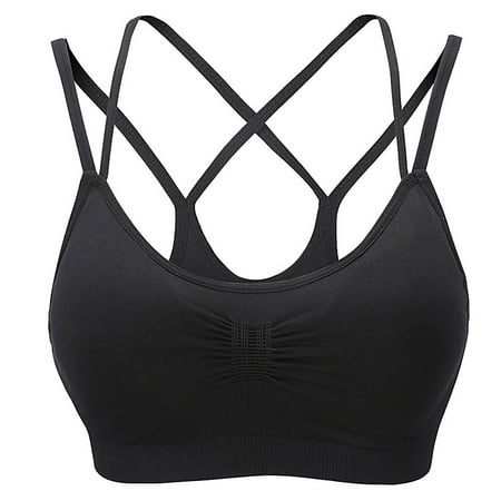 

EHTMSAK Sports Bra for Women Seamless Criss Cross Sports Soft Bra Black M