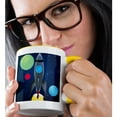 thumbnail image 2 of 3dRose, Boys Rocket Ship With Planets Design On A Dark Blue Background, 15oz Two-Tone Yellow Mug, 2 of 7